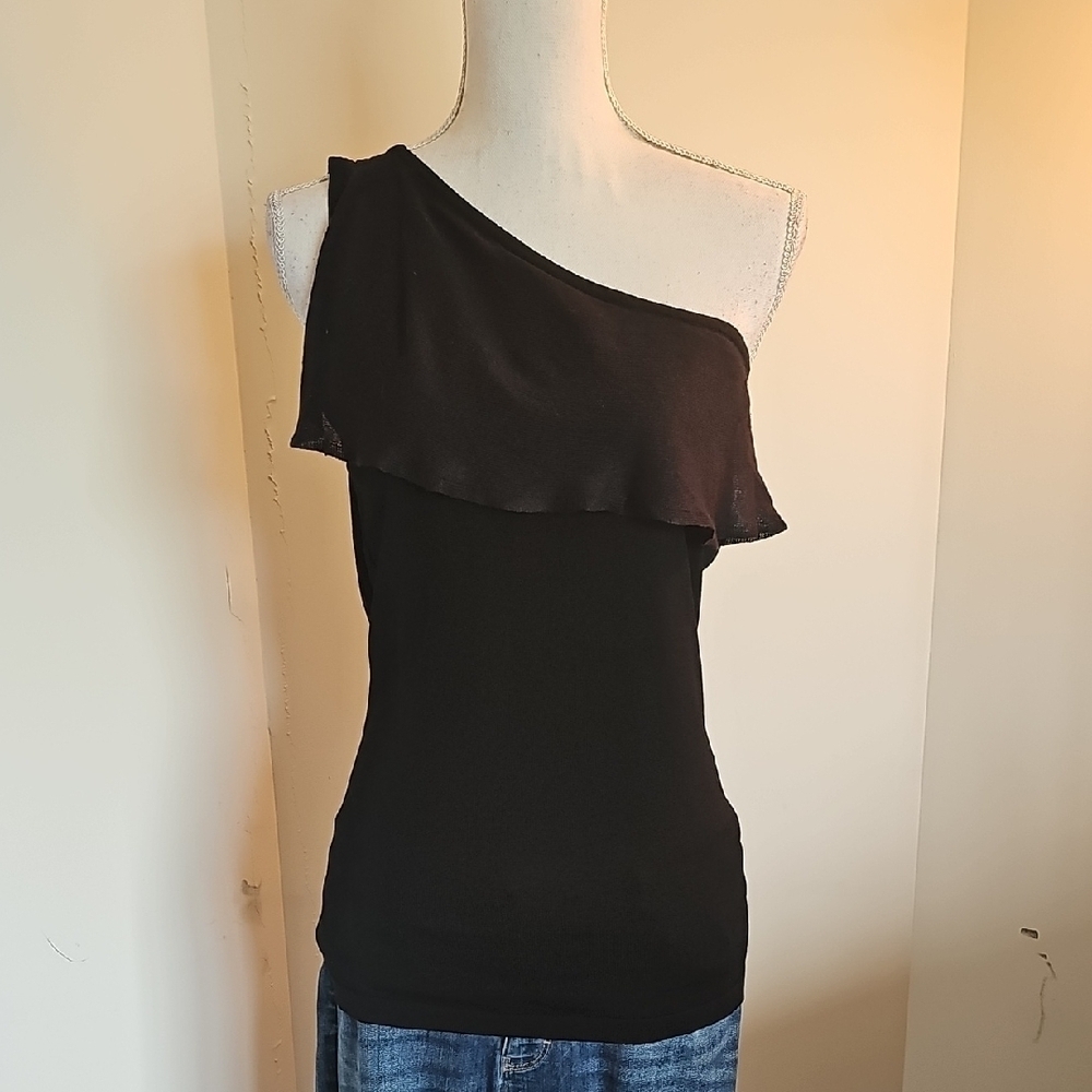White House Black Market Black One-Shoulder Tank Top